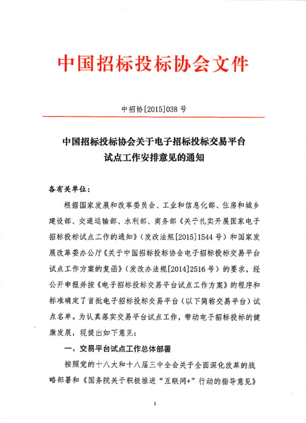 关于电子招标投标交易平台试点工作安排意见的通知